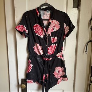 Victoria’s Secret Black Pajama Romper with Floral Detail
